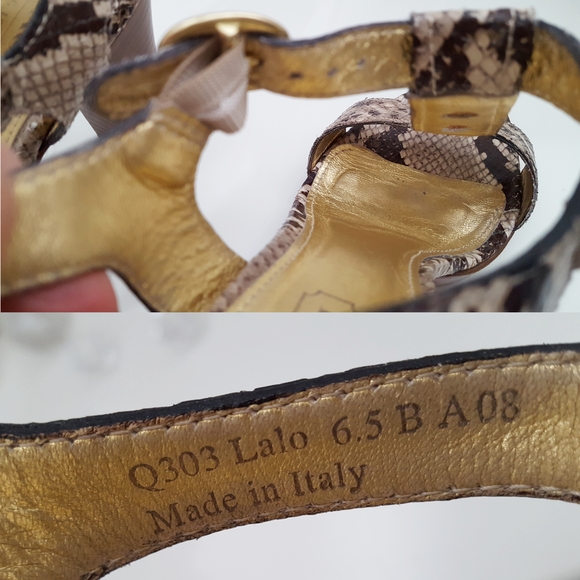 Coach💋Lalo Python T-Strap Open Toe Block Heel Sandals with Gold Accents - Picture 10 of 12